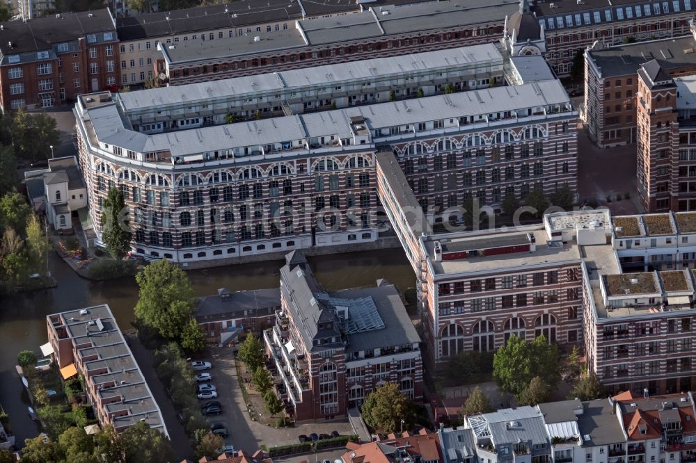 Aerial image Leipzig - Complex of the hotel building TRINOM Business Apartments, Elster Lofts on Nonnenstrasse in the district Plagwitz in Leipzig in the state Saxony