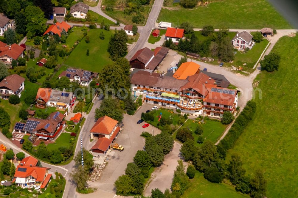Paterzell from the bird's eye view: Complex of the hotel building Zum Eibenwald Peissenberger Strasse in Paterzell in the state Bavaria, Germany