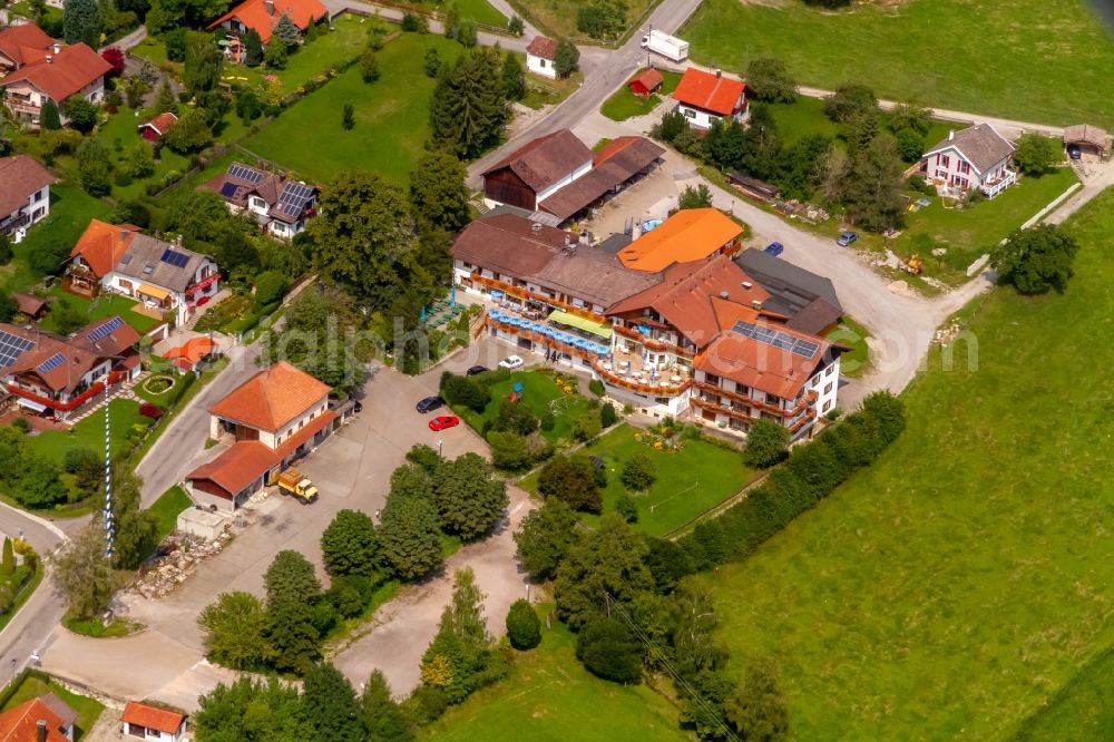 Paterzell from above - Complex of the hotel building Zum Eibenwald Peissenberger Strasse in Paterzell in the state Bavaria, Germany