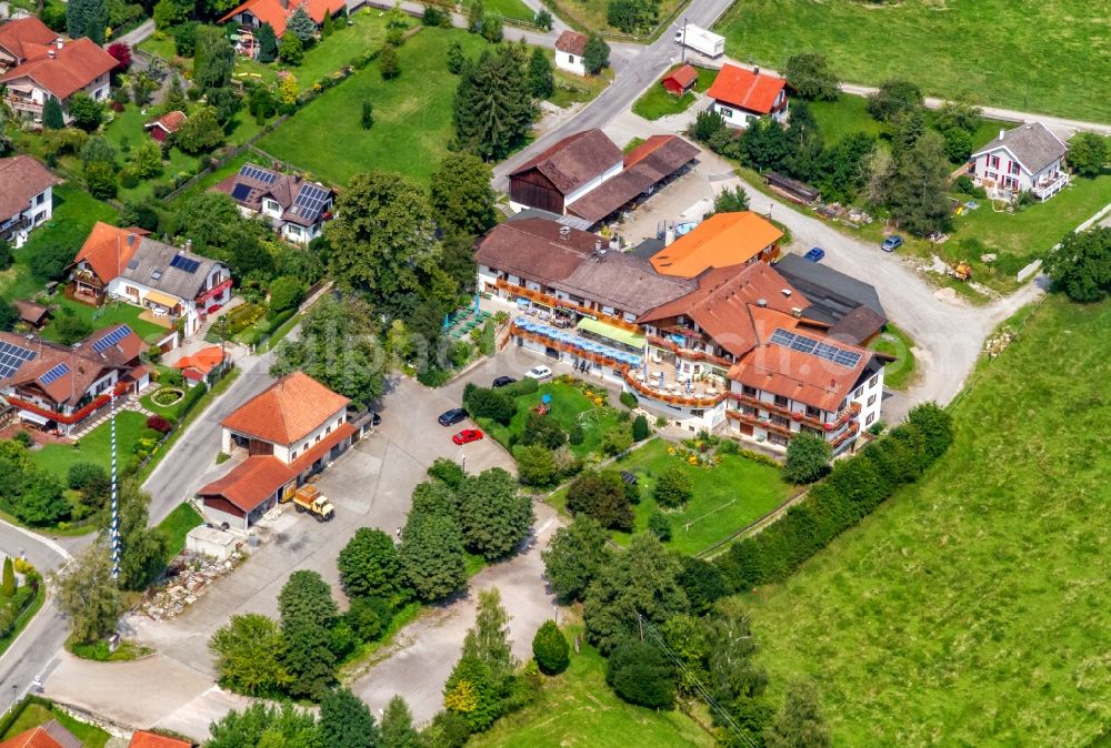 Aerial image Paterzell - Complex of the hotel building Zum Eibenwald Peissenberger Strasse in Paterzell in the state Bavaria, Germany