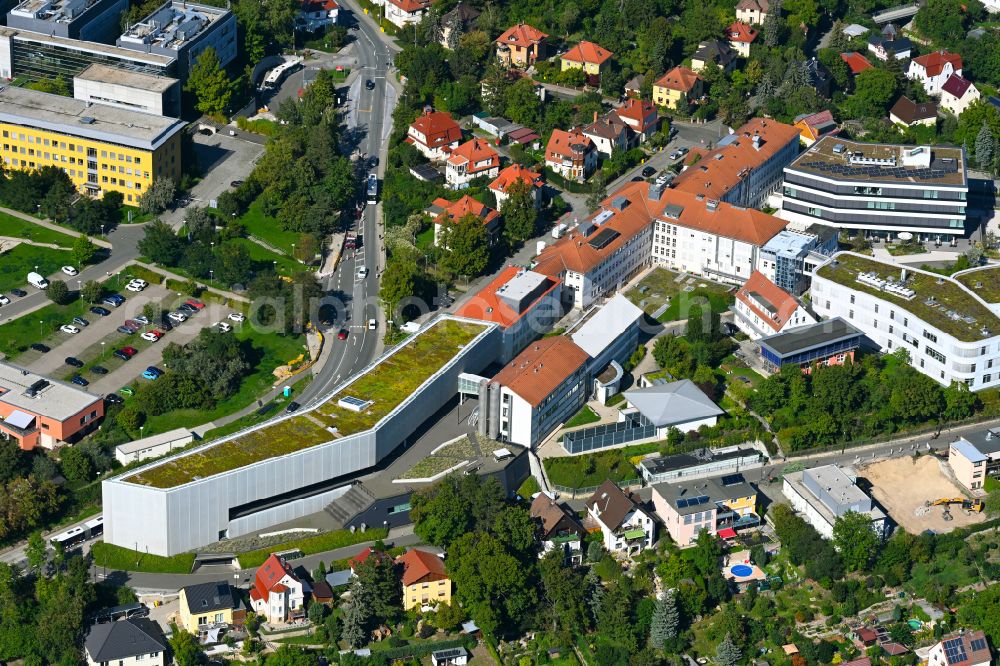 Jena from the bird's eye view: Building complex of the Institute Leibniz-Institut fuer Alternsforschung - Fritz-Lipmann- Institut e.V. on street Beutenbergstrasse in the district Winzerla in Jena in the state Thuringia, Germany