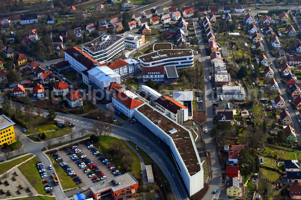 Aerial photograph Jena - Building complex of the Institute Leibniz-Institut fuer Alternsforschung - Fritz-Lipmann- Institut e.V. on street Beutenbergstrasse in the district Winzerla in Jena in the state Thuringia, Germany