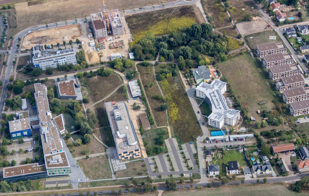 Potsdam from above - Building complex of the Institute Max-Planck-Institut - Fraunhofer on street Am Muehlenberg in the district Golm in Potsdam in the state Brandenburg, Germany