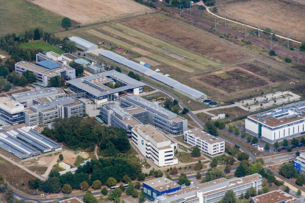 Potsdam from above - Building complex of the Institute Max-Planck-Institut - Fraunhofer on street Am Muehlenberg in the district Golm in Potsdam in the state Brandenburg, Germany