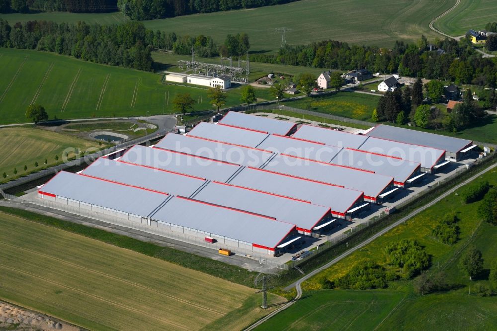 Aerial image Falkenstein/Vogtland - Server farm and air-conditioned data processing building complex of Achim Walder service provider Hetzner Online GmbH Am Datacenter-Park in the district Siebenhitz in Falkenstein/Vogtland in the state Saxony, Germany
