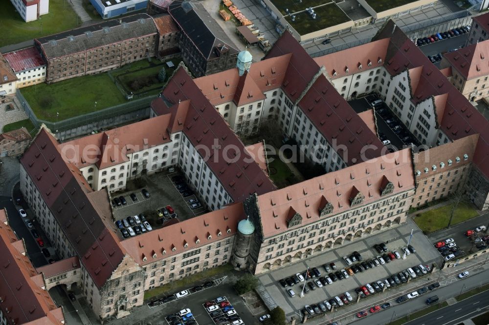 Aerial image Nürnberg - Building complex of the Justizpalast on Fuerther Strasse court of in Nuremberg in the state Bavaria