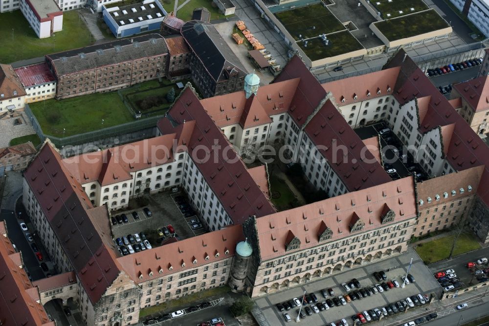 Aerial photograph Nürnberg - Building complex of the Justizpalast on Fuerther Strasse court of in Nuremberg in the state Bavaria