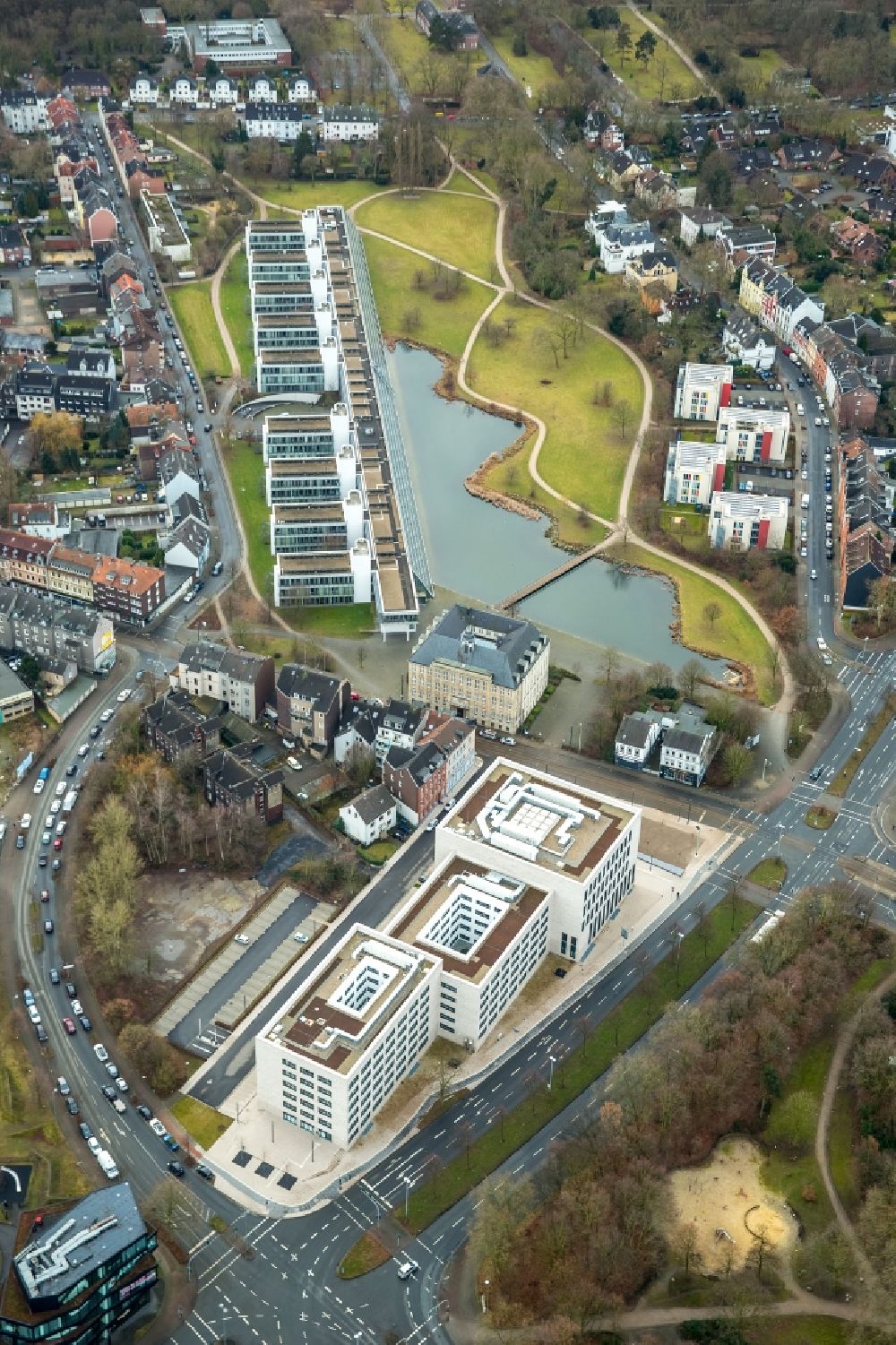 Gelsenkirchen from above - Building complex of the new center of Justice of Gelsenkirchen in the state of North Rhine-Westphalia