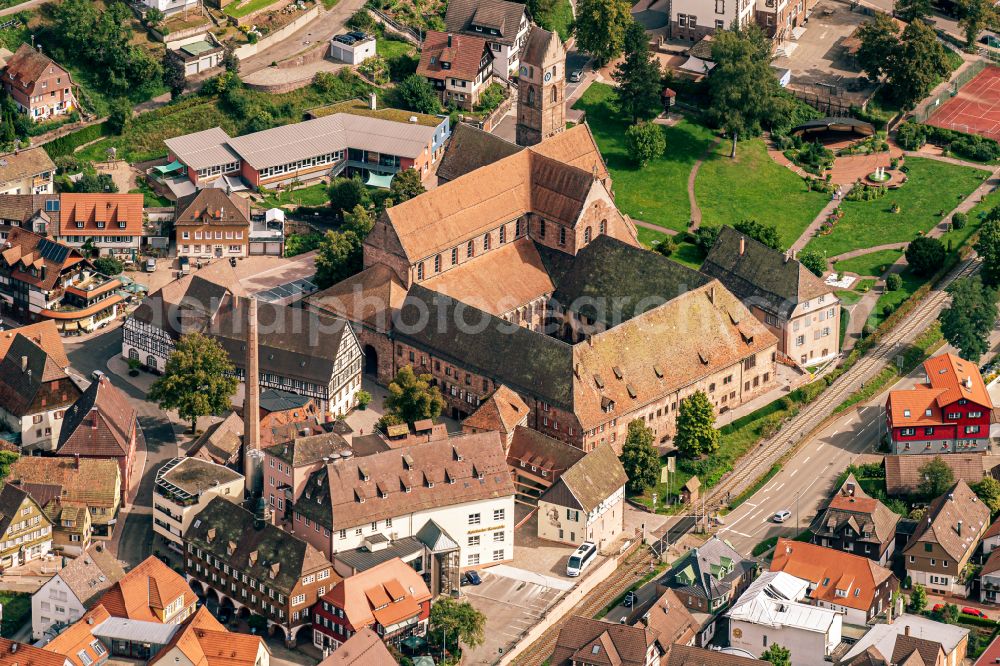 Aerial photograph Alpirsbach - Complex of buildings of the monastery and Traditions Brauerei in Alpirsbach in the state Baden-Wuerttemberg, Germany
