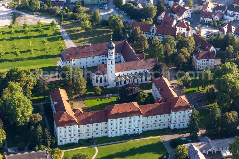 Bad Schussenried from above - Complex of buildings of the monastery in Bad Schussenried in the state Baden-Wuerttemberg, Germany