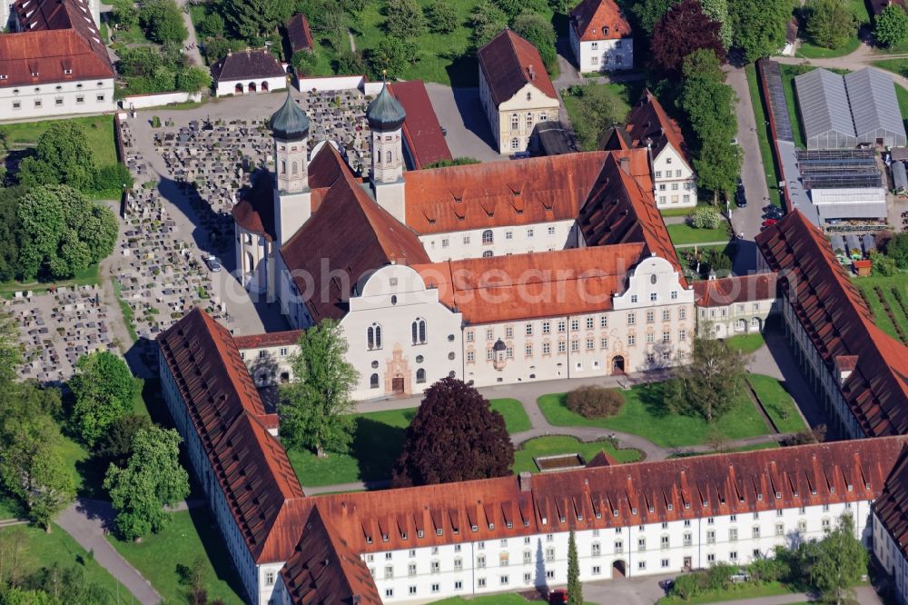 Benediktbeuern from the bird's eye view: Building complex of the monastery Benediktbeuern in Benediktbeuern in the state Bavaria. The Benediktbeuern Abbey is a former Benedictine abbey and today one of the Salesians of Don Bosco