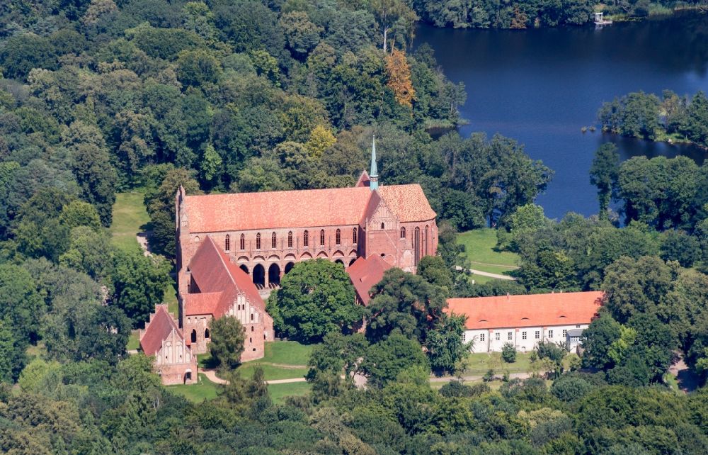 Chorin from the bird's eye view: Complex of buildings of the monastery Zisterzienser in Chorin in the state Brandenburg, Germany