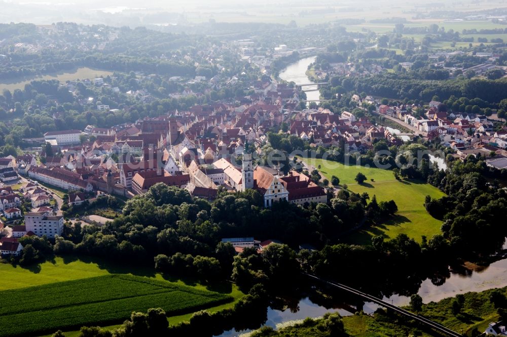 Aerial image Donauwörth - Complex of buildings of the monastery Heilig Kreuz in front of Ried island in Donauwoerth in the state Bavaria, Germany