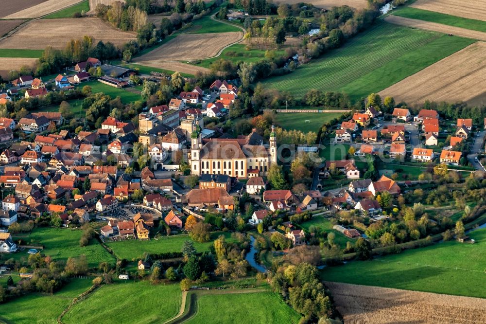 Aerial photograph Ebersmunster - Complex of buildings of the monastery with Kirche in Ebersmunster in Grand Est, France