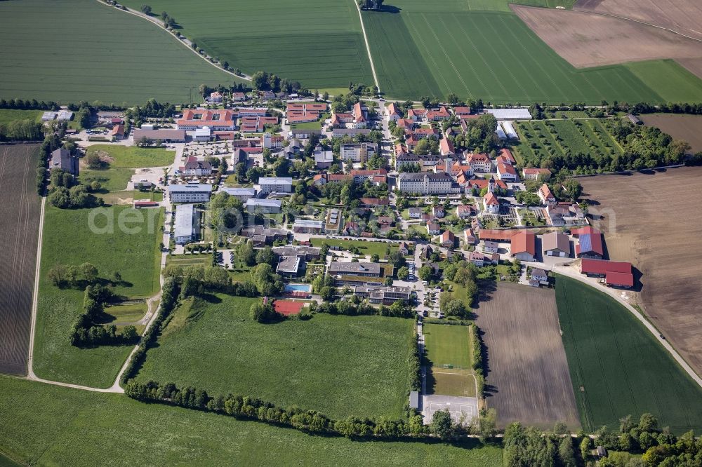 Aerial image Röhrmoos - Complex of buildings of the monastery Franziskuswerk Schoenbrunn in the district Schoenbrunn in Roehrmoos in the state Bavaria, Germany