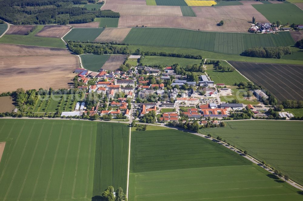 Aerial photograph Röhrmoos - Complex of buildings of the monastery Franziskuswerk Schoenbrunn in the district Schoenbrunn in Roehrmoos in the state Bavaria, Germany