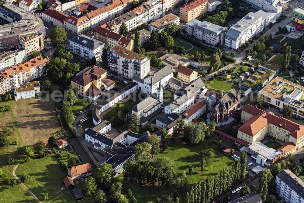 Graz from above - Complex of buildings of the monastery Barmherzige Schwestern in Graz in Steiermark, Austria