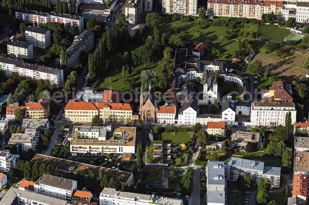 Aerial image Graz - Complex of buildings of the monastery Konvent of Barmherzigen Schwestern vom hl. Vinzenz von Paul in Graz in Steiermark, Austria