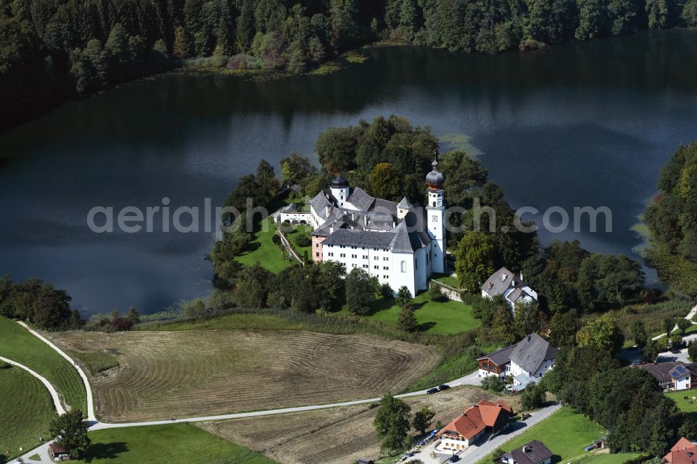 Höglwörth from above - Complex of buildings of the monastery Kloster Hoeglwoerth in Hoeglwoerth in the state Bavaria, Germany