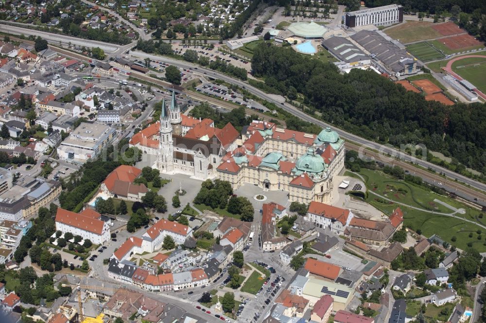 Klosterneuburg from above - Complex of buildings of the monastery Stift Klosterneuburg on Stiftsplatz in Klosterneuburg in Lower Austria, Austria