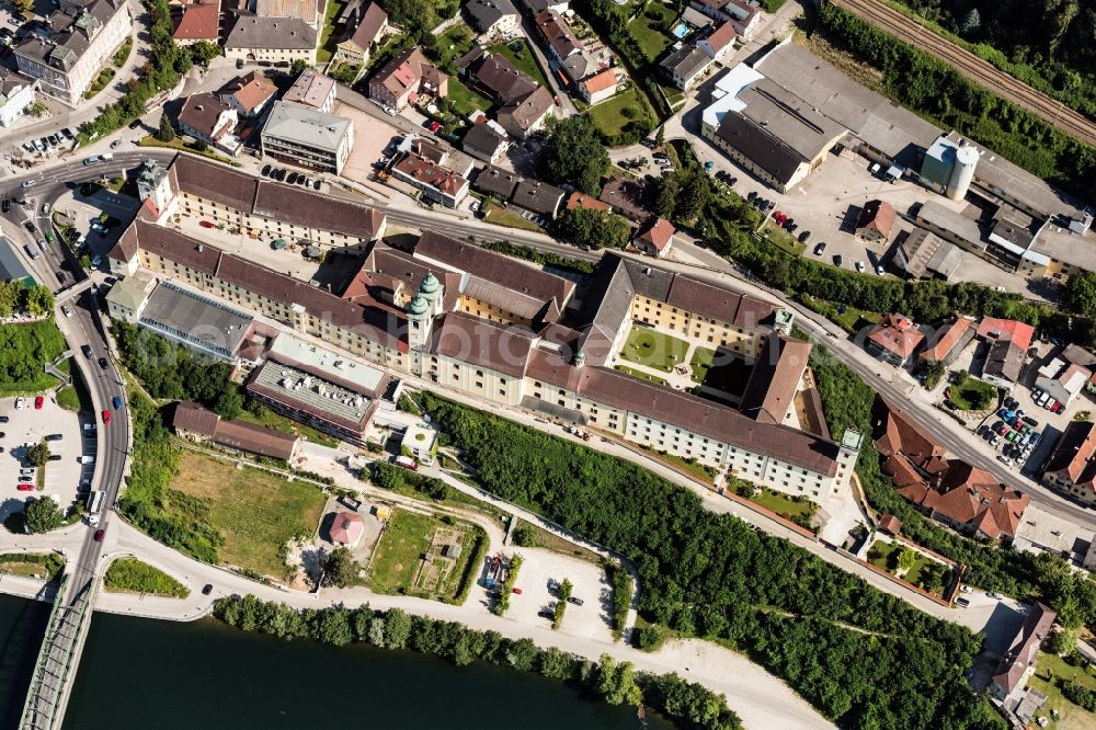 Lambach from above - Complex of buildings of the monastery Benediktinerstift Lambach in Lambach in Oberoesterreich, Austria