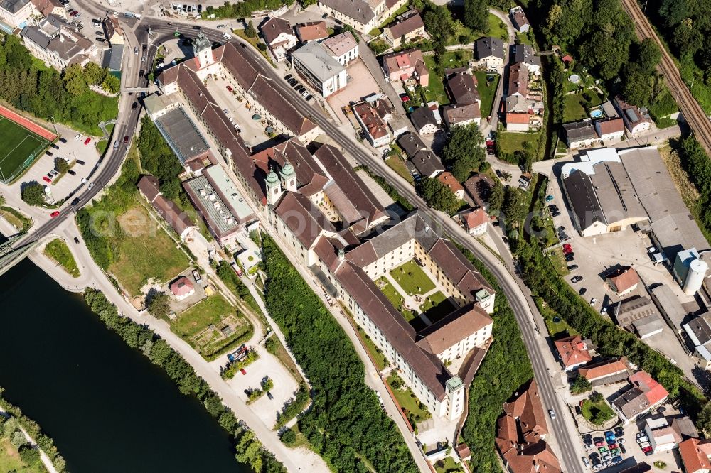 Lambach from the bird's eye view: Complex of buildings of the monastery Benediktinerstift Lambach in Lambach in Oberoesterreich, Austria
