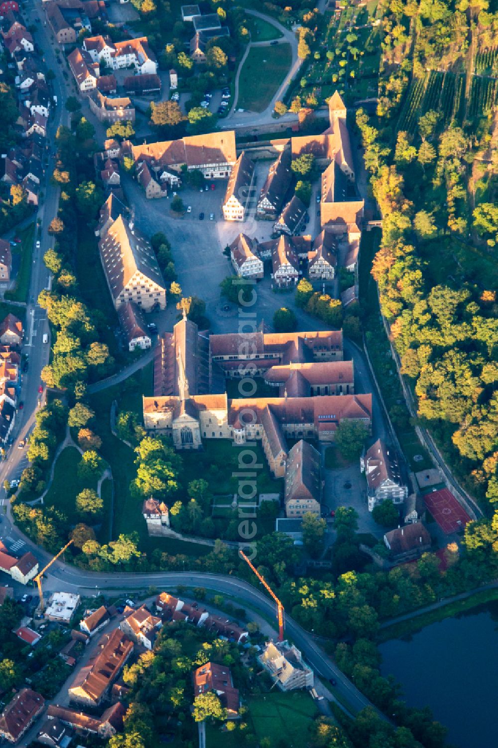 Maulbronn from above - Complex of buildings of the monastery Maulbronn on street Klosterhof in Maulbronn in the state Baden-Wurttemberg