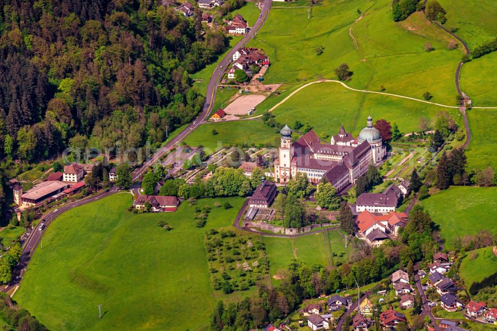 Aerial image Münstertal/Schwarzwald - Complex of buildings of the monastery St. Trudpert in Muenstertal/Schwarzwald in the state Baden-Wuerttemberg, Germany