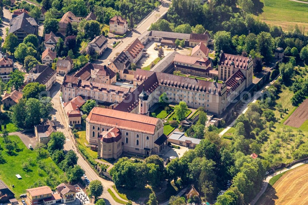 Beuron from above - Complex of buildings of the monastery Benediktiner Erzabtei St. Martin on Abteistrasse in the district Langenbrunn in Beuron in the state Baden-Wuerttemberg