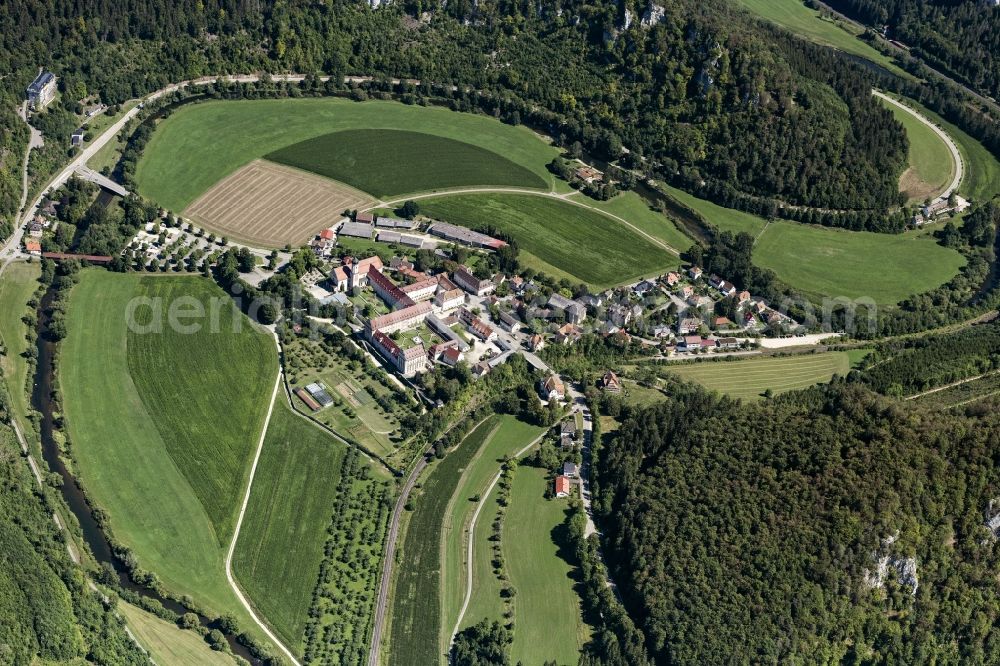Beuron from the bird's eye view: Complex of buildings of the monastery Benediktiner Erzabtei St. Martin on Abteistrasse in the district Langenbrunn in Beuron in the state Baden-Wuerttemberg