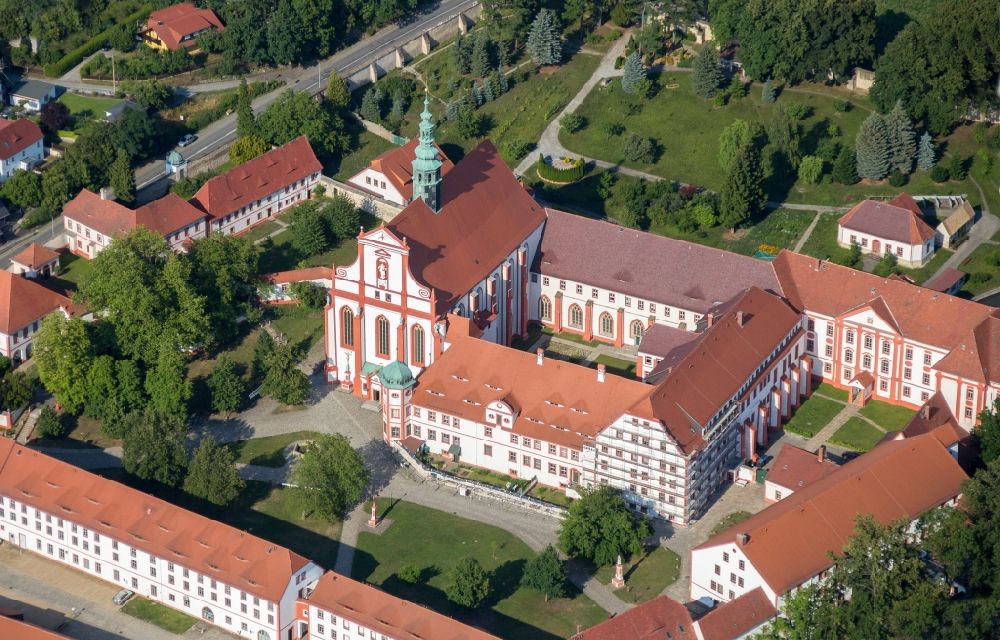 Panschwitz-Kuckau from above - Complex of buildings of the monastery St. Marienstern in Panschwitz-Kuckau in the state Saxony, Germany