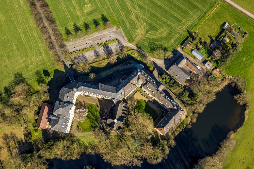Rees from above - Complex of buildings of the monastery Haus Aspel in Rees in the state North Rhine-Westphalia