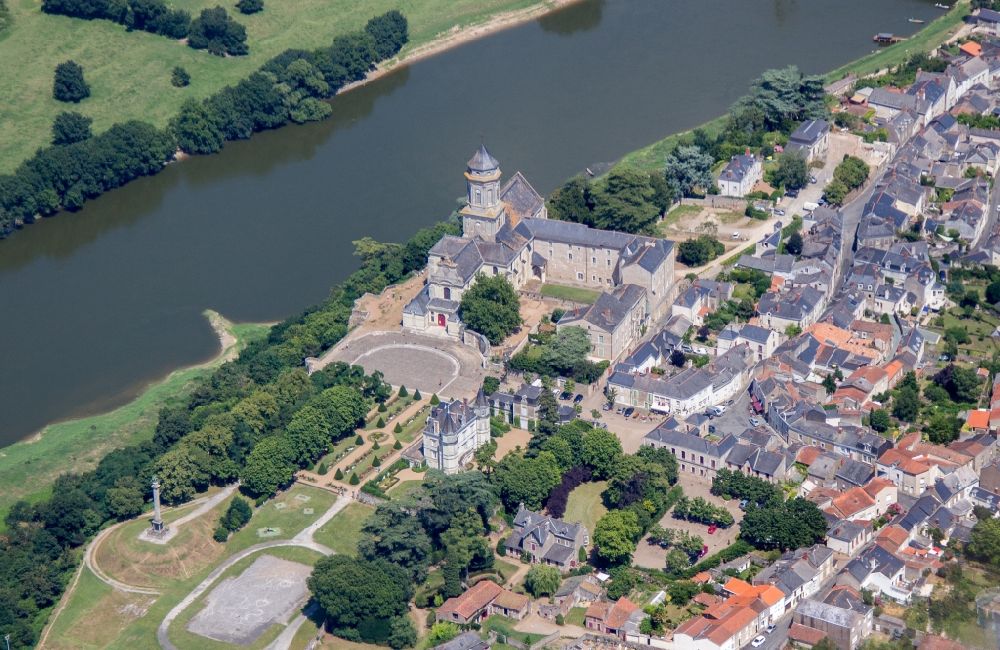 Aerial image Saint-Florent-le-Vieil - Complex of buildings of the monastery Abtei Abbatiale Saint-Florent du Mont-Glonne in Saint-Florent-le-Vieil in Pays de la Loire, France
