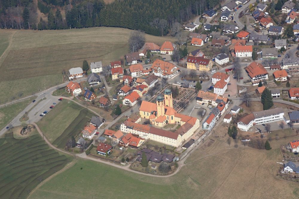 Aerial image Sankt Märgen - Complex of buildings of the monastery St Maergen and pilgrimage Church in Sankt Maergen in the state Baden-Wuerttemberg