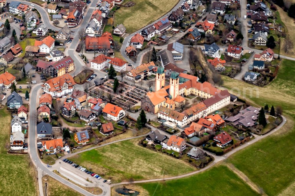 Aerial image Sankt Märgen - Complex of buildings of the monastery with Klosterkirche and Ortsbereich in Sankt Maergen in the state Baden-Wurttemberg, Germany
