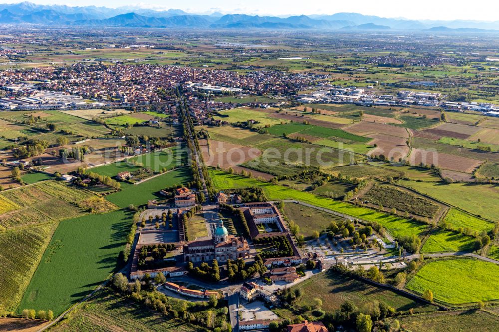 Santuario di Caravaggio from the bird's eye view: Complex of buildings of the monastery Santuario di Caravaggio in Caravaggio in the Lombardy, Italy