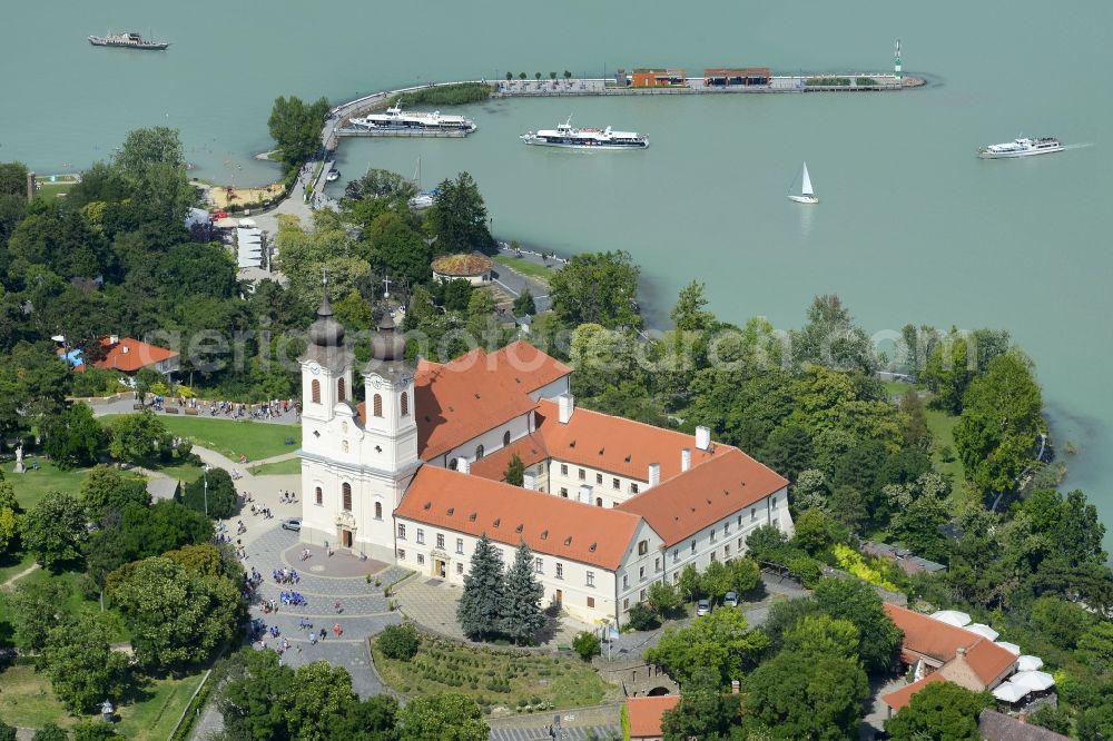 Aerial photograph Tihany - Complex of buildings of the monastery I. Andras ter in Tihany in Wesprim, Hungary