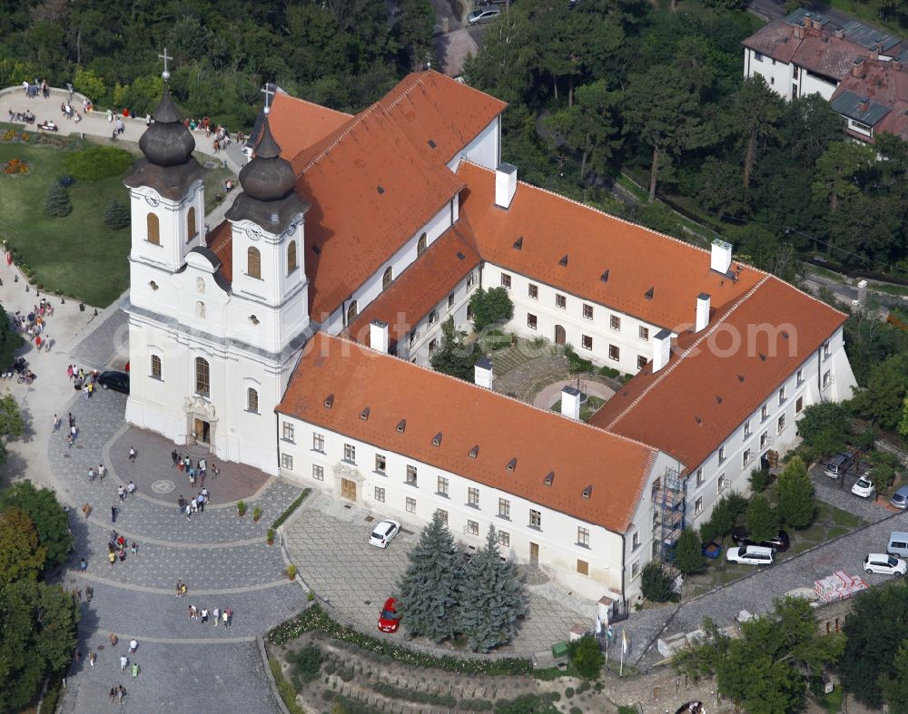 Aerial photograph Tihany - Complex of buildings of the monastery Abtei Tihany in Tihany in Wesprim, Hungary
