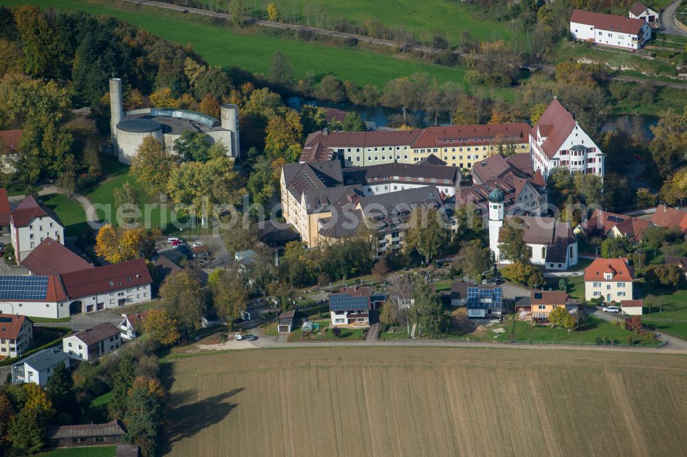 Aerial photograph Untermarchtal - Complex of buildings of the monastery Untermarchtal at the river Danube in Untermarchtal in the state Baden-Wurttemberg, Germany