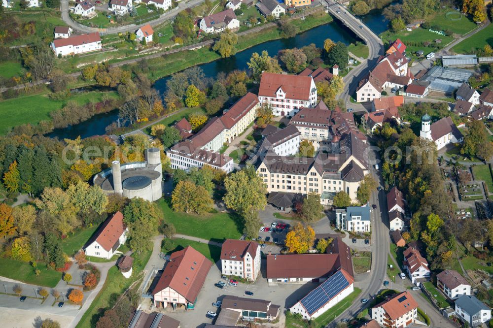 Aerial photograph Untermarchtal - Complex of buildings of the monastery Untermarchtal at the river Danube in Untermarchtal in the state Baden-Wurttemberg, Germany