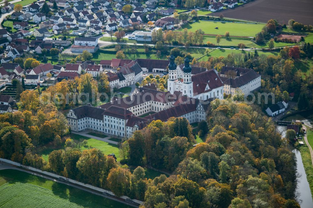 Untermarchtal from the bird's eye view: Complex of buildings of the monastery Untermarchtal at the river Danube in Untermarchtal in the state Baden-Wurttemberg, Germany