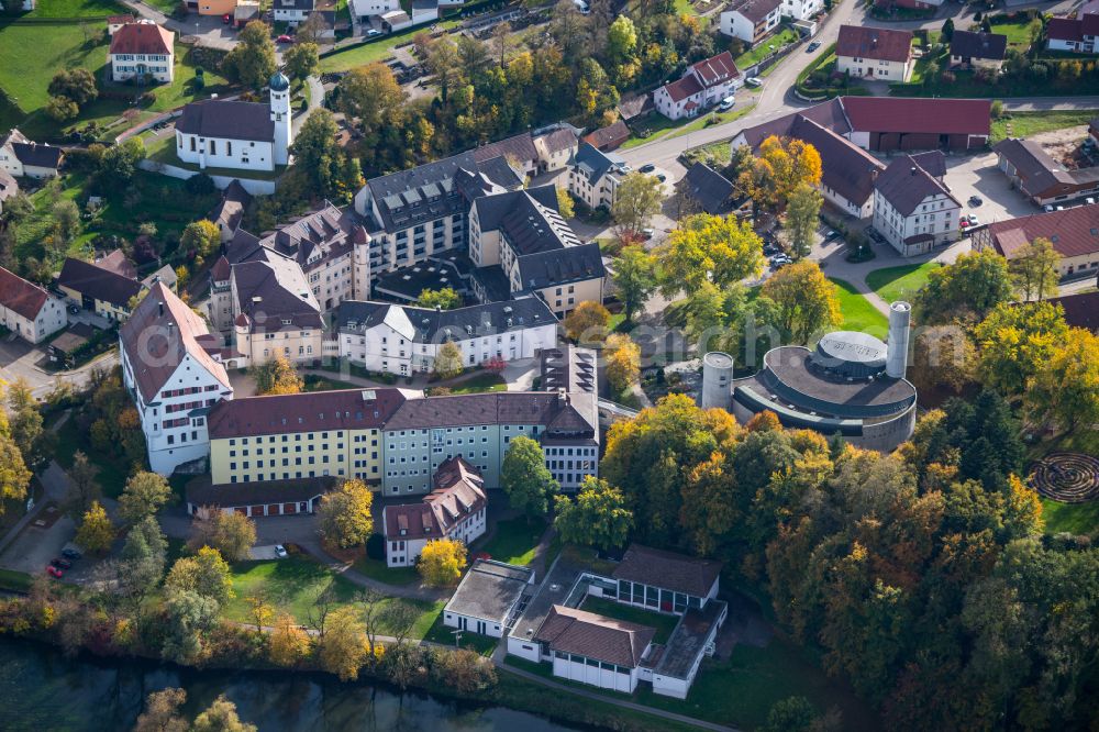 Untermarchtal from the bird's eye view: Complex of buildings of the monastery Untermarchtal at the river Danube in Untermarchtal in the state Baden-Wurttemberg, Germany