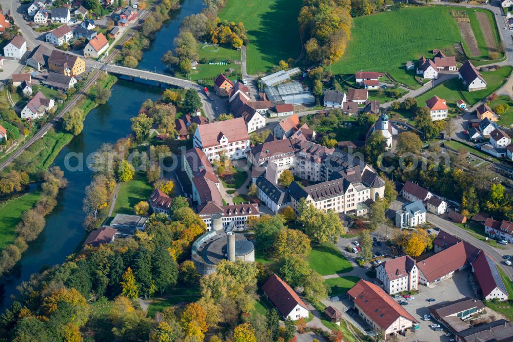 Aerial image Untermarchtal - Complex of buildings of the monastery Untermarchtal at the river Danube in Untermarchtal in the state Baden-Wurttemberg, Germany