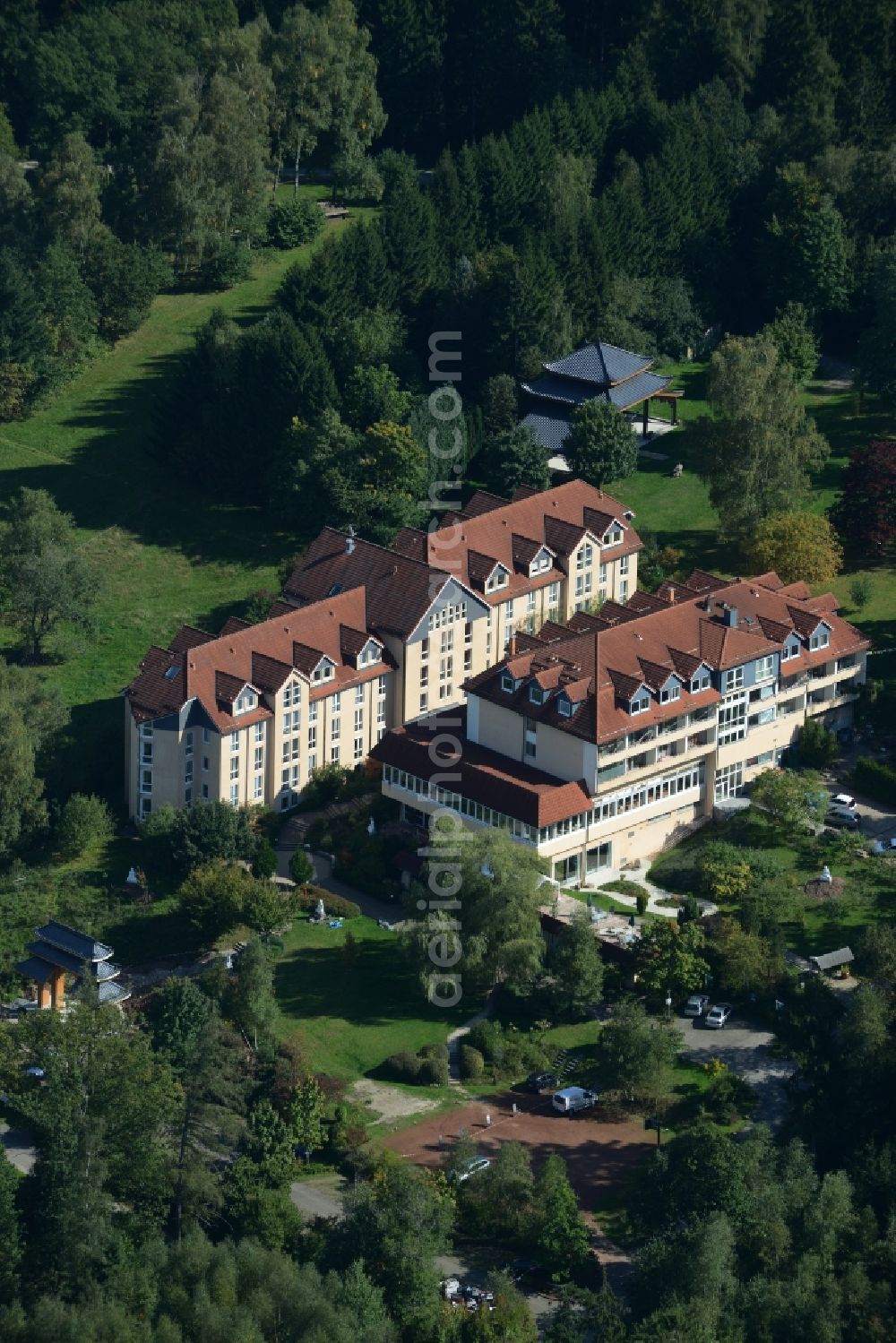Aerial image Wald-Michelbach - Complex of buildings of the monastery der Buddhas Weg GmbH & Co. KG Siedelsbrunn in Wald-Michelbach in the state Hesse