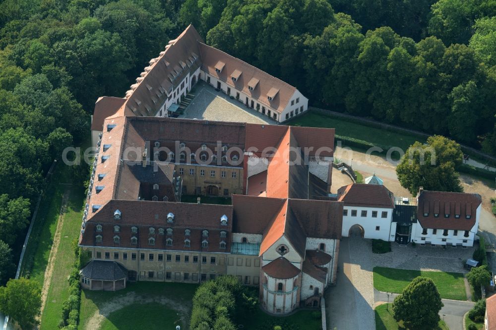 Wechselburg from the bird's eye view: Complex of buildings of the monastery of Wechselburg in the state of Saxony. The benedictine compound includes a late-romanic Basilika. The church is parochial church and a place of pilgrimage