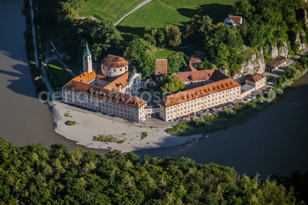 Weltenburg from the bird's eye view: Complex of buildings of the monastery on Asamstrasse on Ufer of Donau in Weltenburg in the state Bavaria, Germany