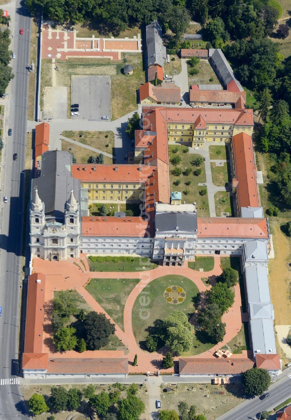 Aerial image Zirc - Complex of buildings of the monastery in Zirc in Wesprim, Hungary