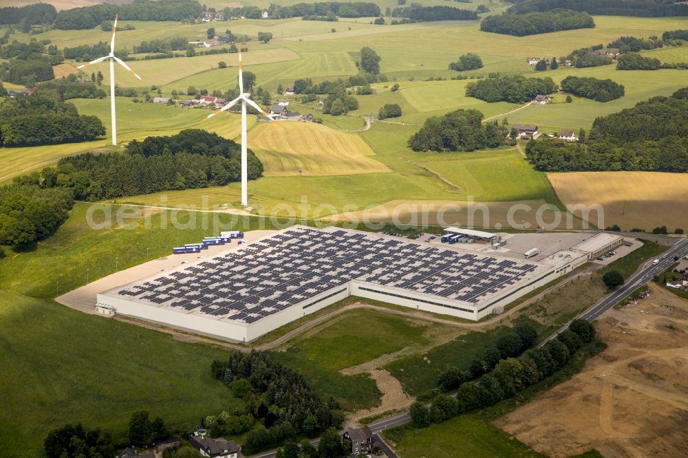 Radevormwald from the bird's eye view: Building complex and distribution center on the site of ALDI Zentrallager on Feldmannshaus in Radevormwald in the state North Rhine-Westphalia, Germany
