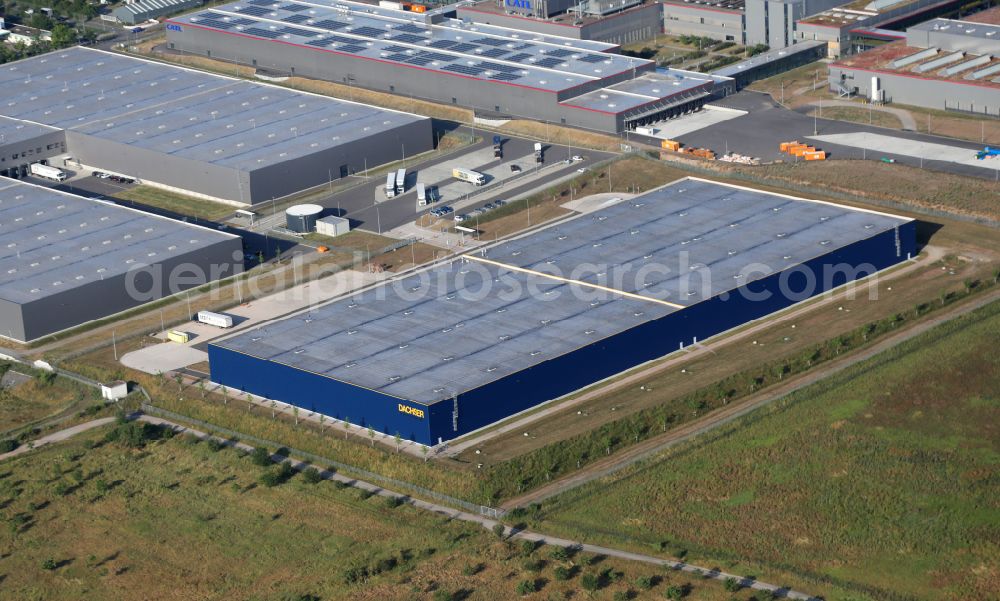 Arnstadt from the bird's eye view: Building complex and distribution center on the site of DACHSER SE on street Robert-Bosch-Strasse in the district Rudisleben in Arnstadt in the state Thuringia, Germany