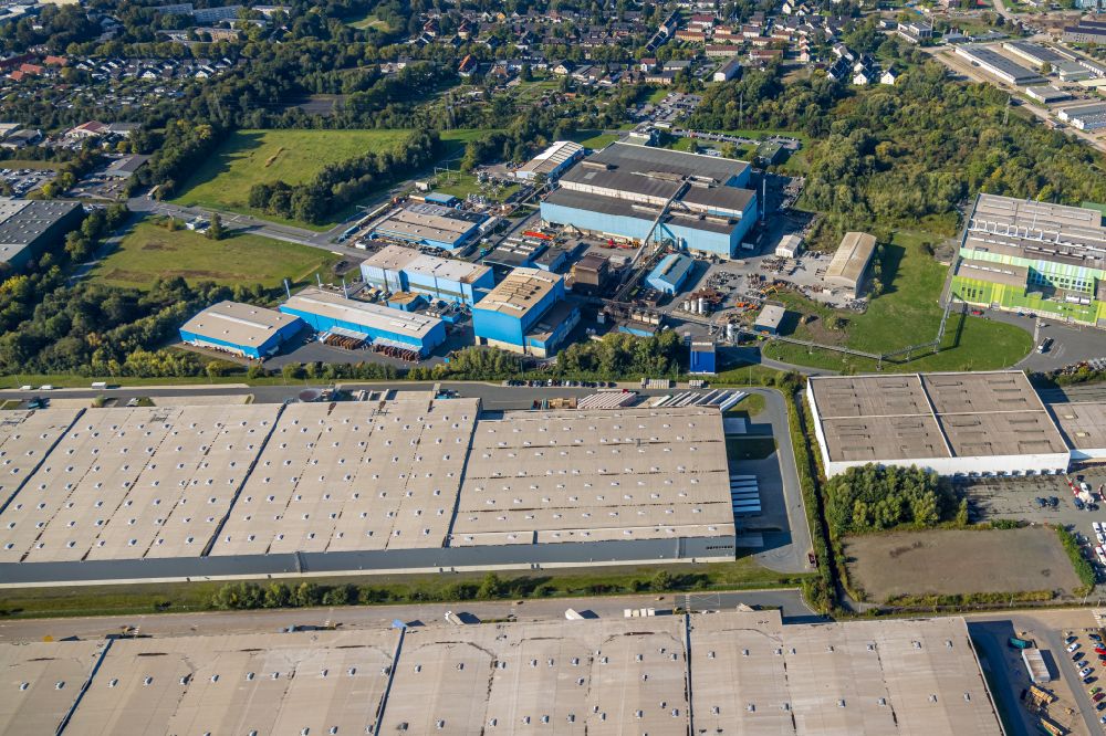 Aerial image Unna - Building complex and distribution center on the site of DHL Solutions GmbH on Giesserstrasse in the district Alte Heide in Unna in the state North Rhine-Westphalia, Germany
